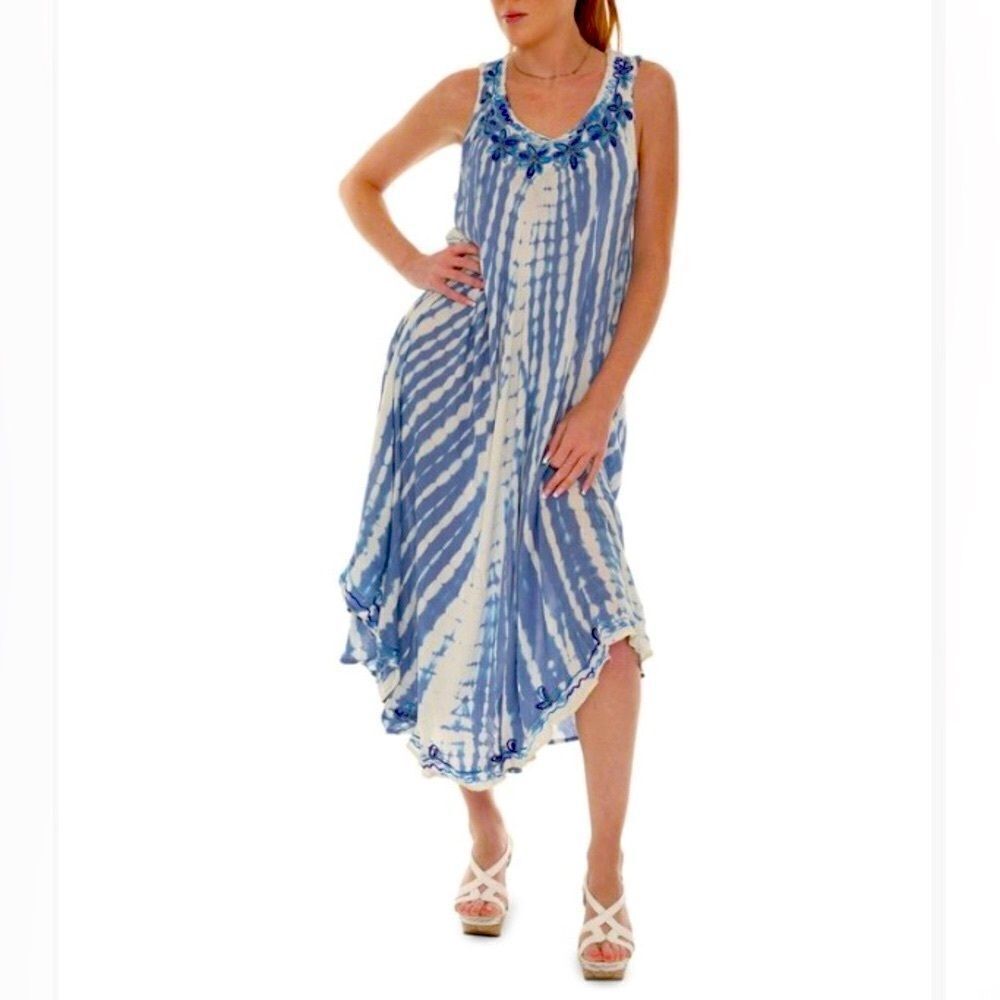 SHORELINE Summer Shift Dress Women Multiple Sizes Blue Tie-Dye Sleeveless NEW - Picture 5 of 12